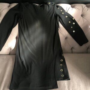 Piccadilly Jersey Midi Dress In Black With Gold Accents